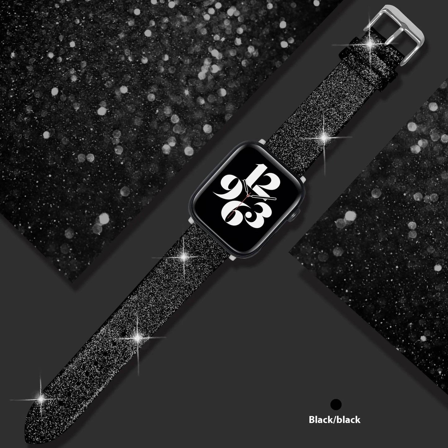 Leather Single Ring Glitter Buckle Couple Watch Strap Suitable for Apple Watch - Velora