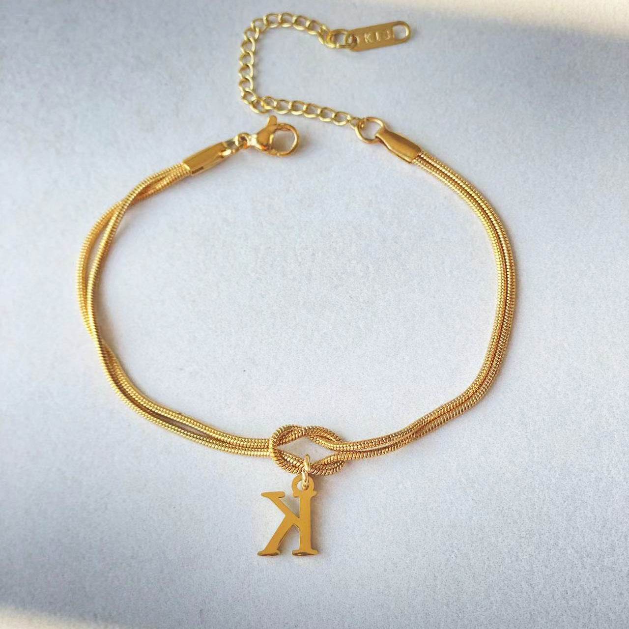 New Letter A-Z Love Knot Bracelets For Women Couple Gold Color Dainty Snake Chain Charm Bracelet Stainless Steel Jewelry Gift Valentine's Day Gifts - Velora