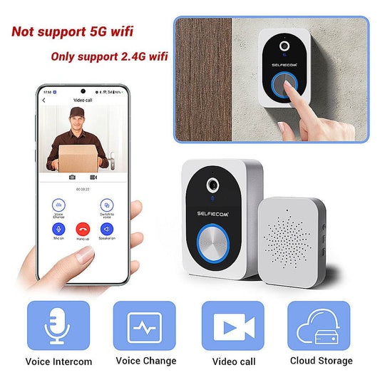 D10 Intelligent Wireless Doorbell Camera With Rechargeable Battery, Two-way Audio, 2.4G Wi Fi, APP Remote Intercom, Free Rolling Cloud Storage Built-in Battery - Velora