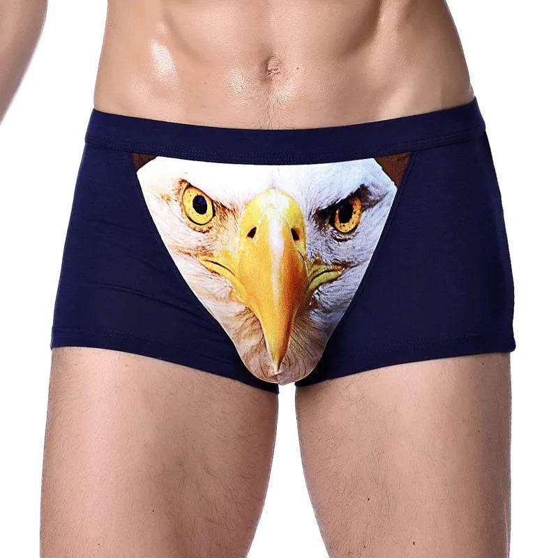 Printed Wolf Head Big Bird Men's Boxer Briefs Underwear - Velora