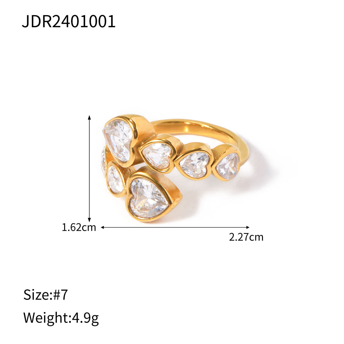 18K Gold Stainless Steel Open-end Zircon Ring High-grade Ins