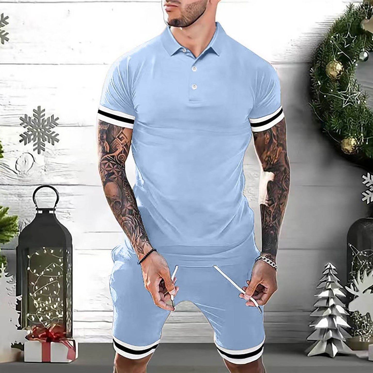 Mens Short Sets 2 Piece Outfits Polo Shirt Fashion Summer Tracksuits Casual Set Short Sleeve And Shorts Set For Men - Velora