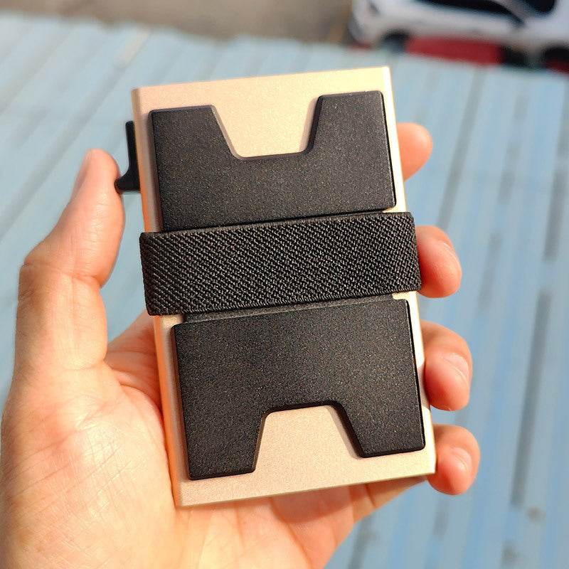 Men's Metal RFID Anti-magnetic Aluminum Alloy Elastic Band Wallet Card Holder - Velora