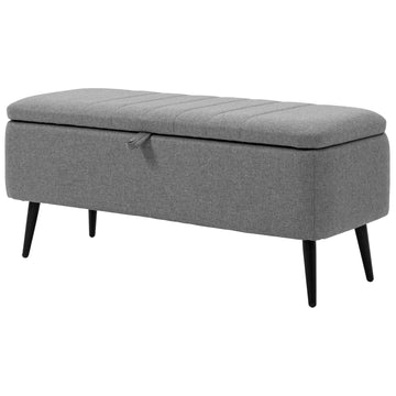 40" Ottoman with Storage, Linen Upholstered Storage Ottoman Bench with Steel Legs for Living Room, Bedroom Grey (Canada Delivery Only)
