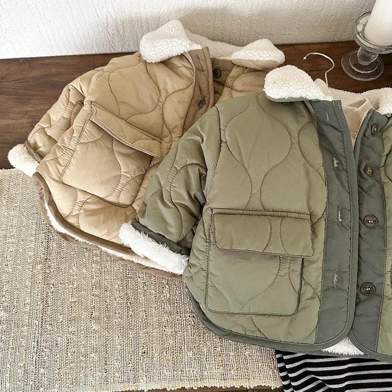 Korean Style Lamb Fur Collar Fleece-lined Thickened Cotton-padded Coat Fashion - Velora