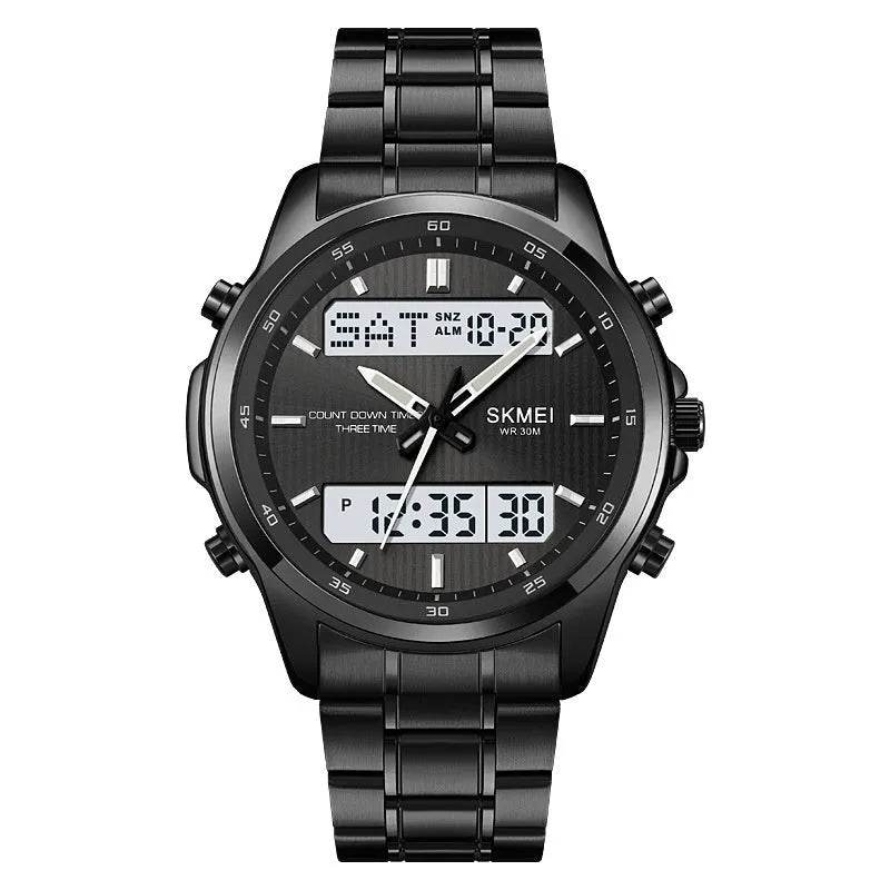 Multifunctional Men's Steel Strap Watch Double Display Sports - Velora