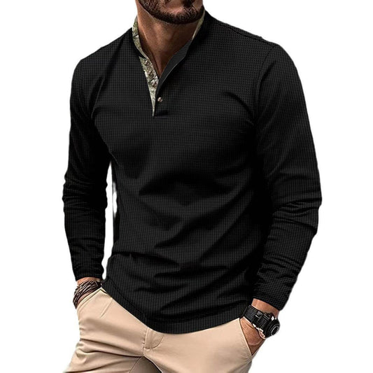 Men's Double Layer Lapel Polo Shirt Fashion Waffle Long-sleeved Tops Clothing - Velora