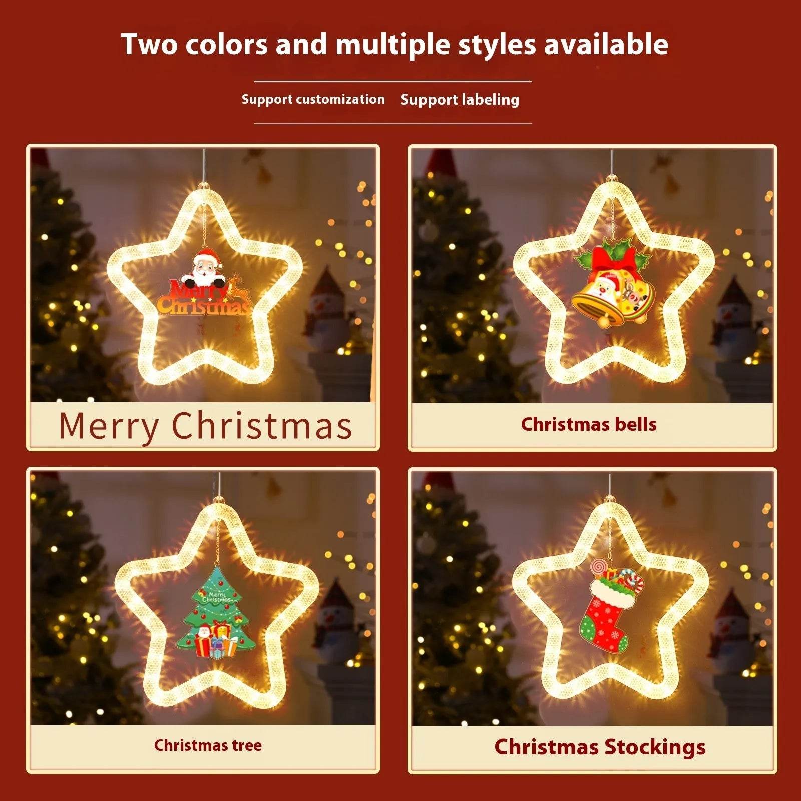 Christmas Pendant Decoration Christmas Atmosphere Led Lights Led Christmas Star Light Decoration For Window Door For Holiday - Velora