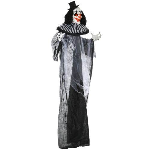 HOMCOM 6 Life Size Outdoor Halloween Decoration, Classic Black And White Striped Clown Animatronic, Sound And Motion Activated Animated Prop With Light Up Eyes Sounds - Velora