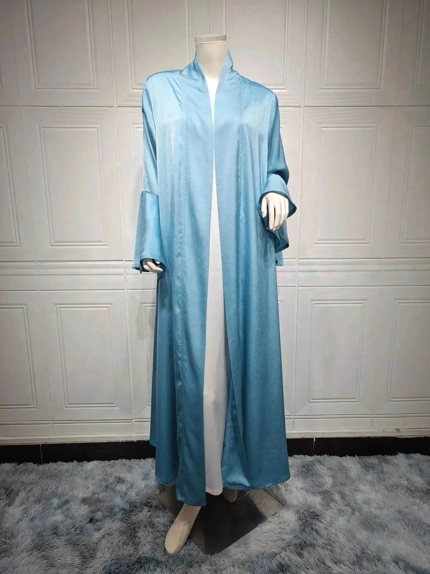 Abaya two piece set Elegant Satin Plain Color Abaya Kimono Open front Abaya Dubai Abaya wear for Middle East Women - Velora