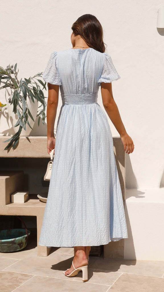 V-neck Short-sleeved Dress With Slim-waisted Design Summer Fashion Puff Sleeve Long Dress For Women Clothing - Velora
