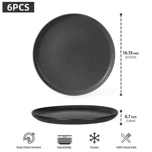 6PCS Flat Ceramic Steak Plate Salad Plates - Velora