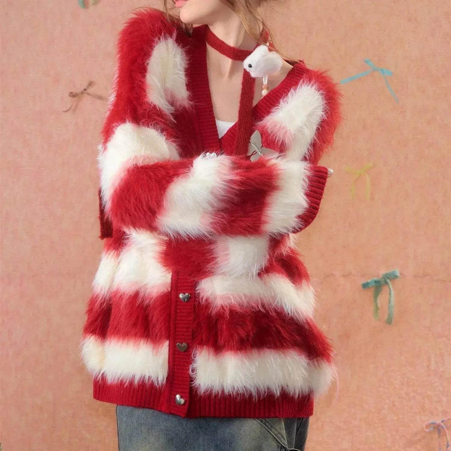 Lady in Red Winter Christmas Plush Cardigan - Velora