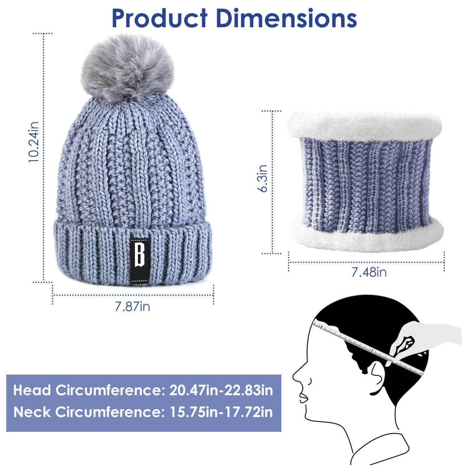 1Set Winter Beanie Hat Scarf Set Women Warm Knitting Skull Cap Neck Warmer For Walking Running Hiking Camping Outdoors Gift - Velora