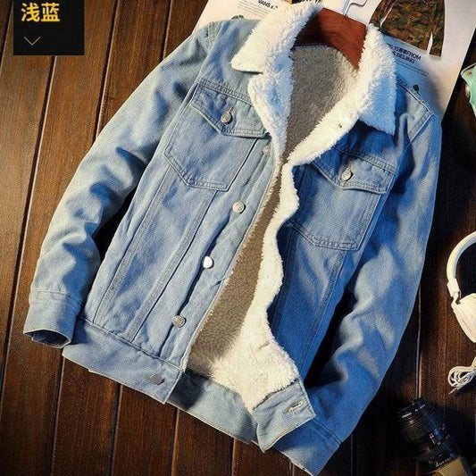 Winter Fleece-lined Denim Coat For Men Thickened Jeans jacket - Velora