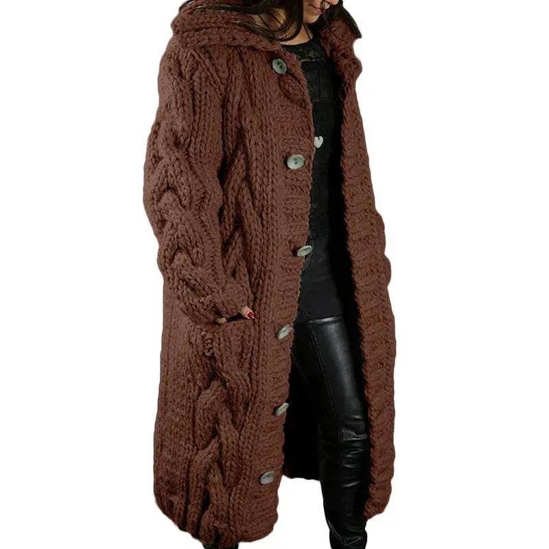 Chunky Long Knitted Hoodie winter Long Cardigan sweater Jacket women - Velora