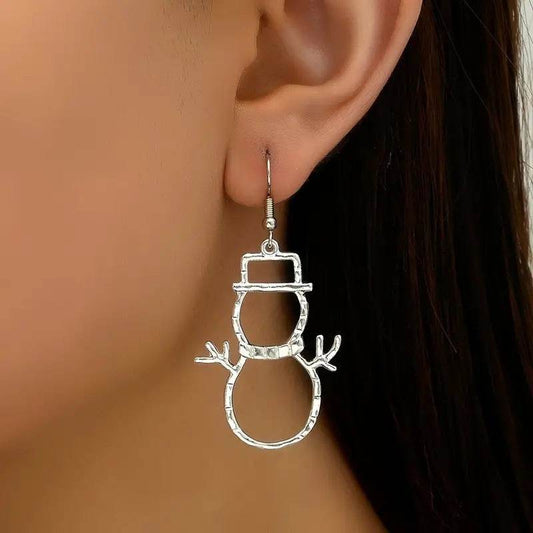 Personalized Snowman Earrings And Pendant Fashion Simple Christmas Hollow Necklace For Women Jewelry - Velora