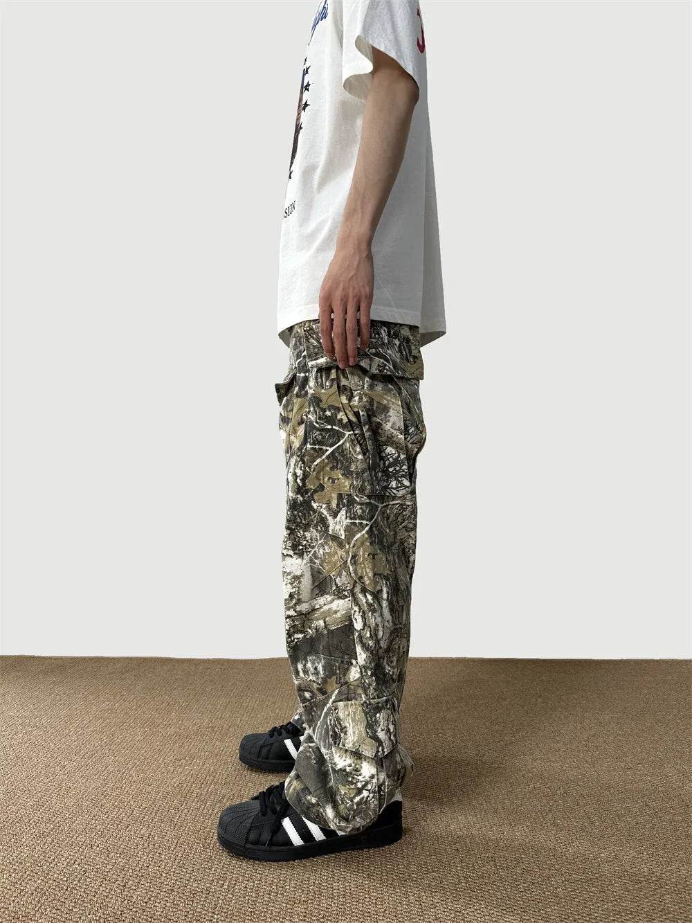 Loose Straight Tree Worn Looking Washed-out Camouflage Printed Cargo pant Men - Velora