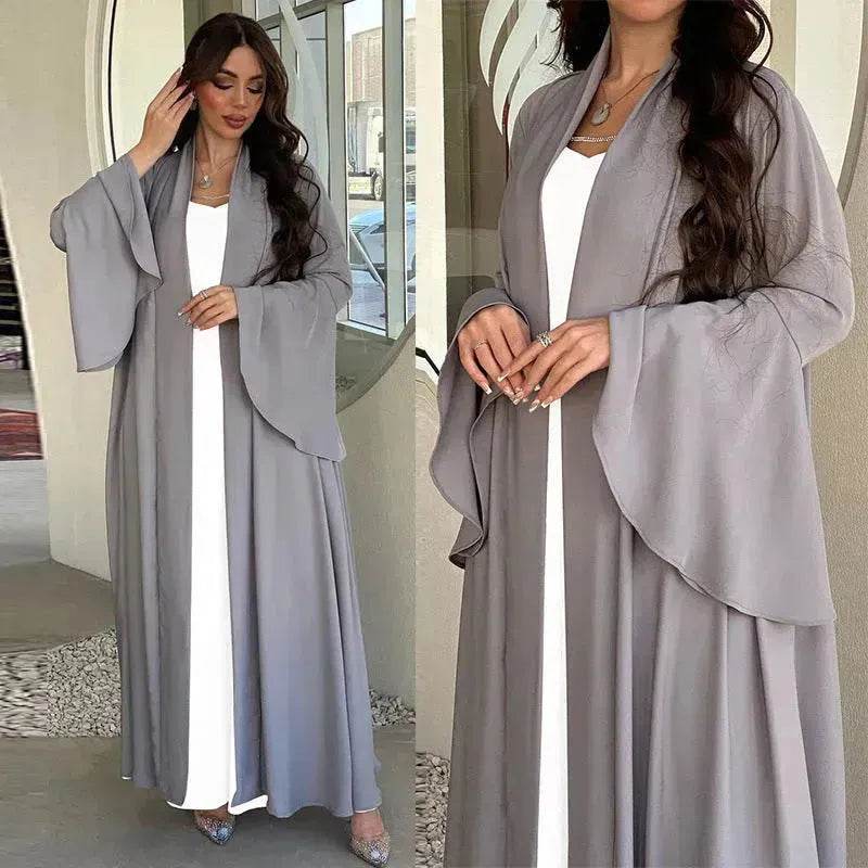 Abaya two piece set Elegant Satin Plain Color Abaya Kimono Open front Abaya Dubai Abaya wear for Middle East Women - Velora