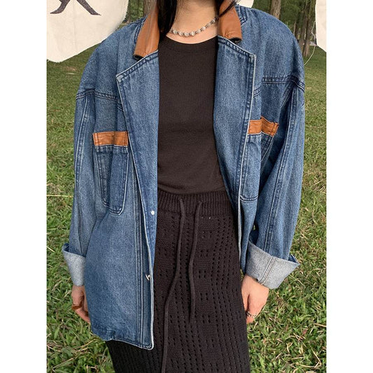 Casual Loose Oversized Lapel Unisex Cotton Denim coat Jacket L - Velora