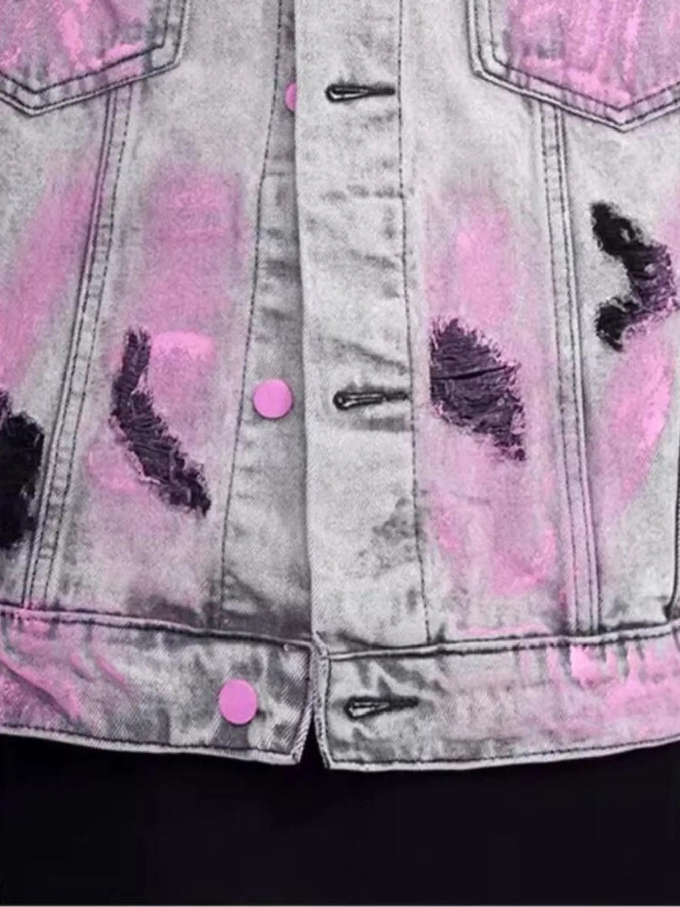 Men's Plus Size Graffiti Washed Button Up Denim Jacket - Velora