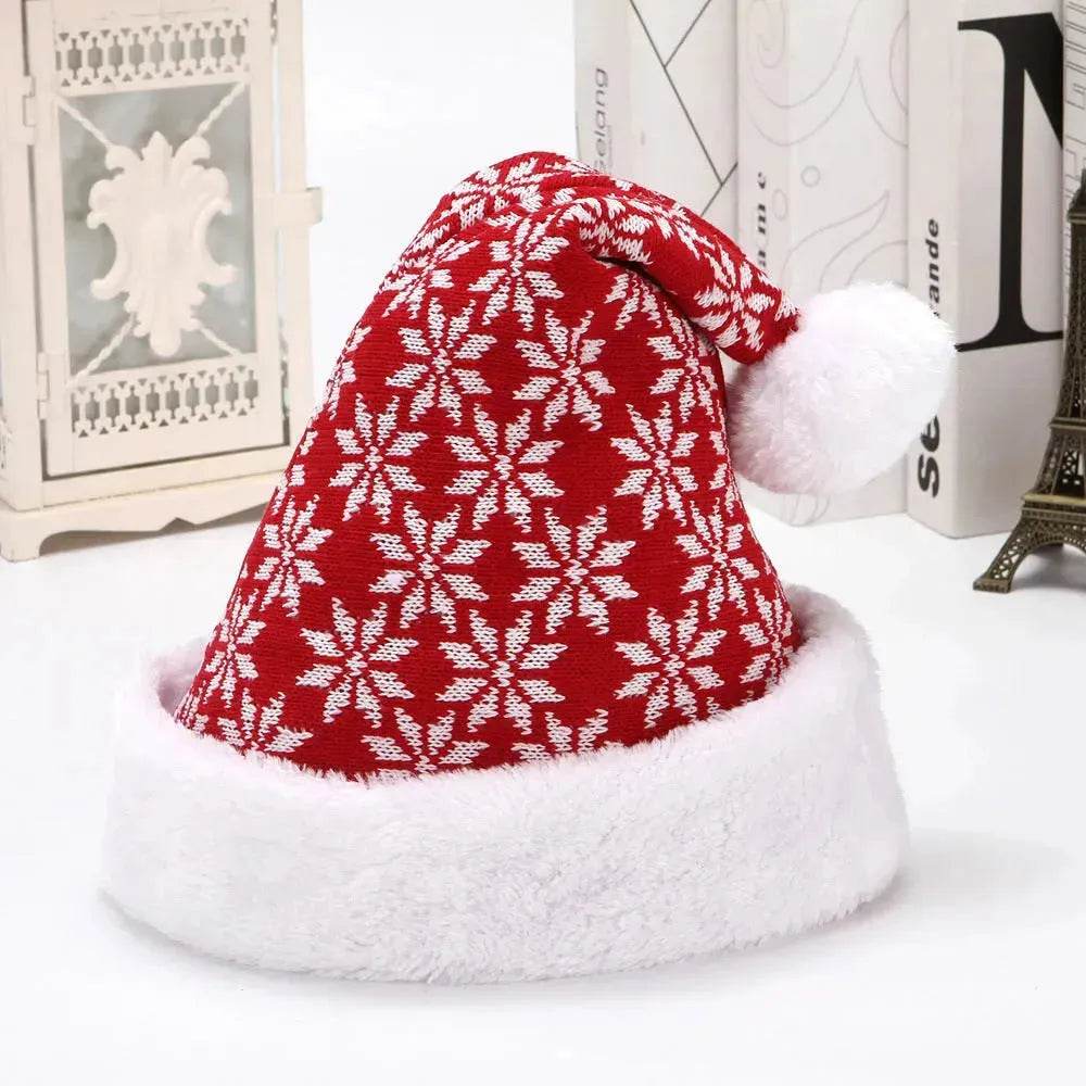 Snowflake Deer Knitted Wool Flannel Christmas Hat - Velora