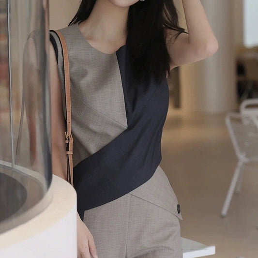 Wool Color Matching Sleeveless Jumpsuit Fashion Commuter