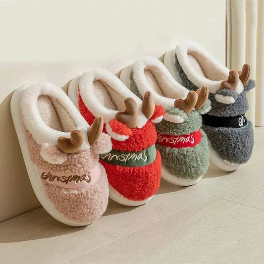 Christmas Shoes Winter Home Slippers Elk Soft Cozy Bedroom Slipper Slip On House Shoes - Velora