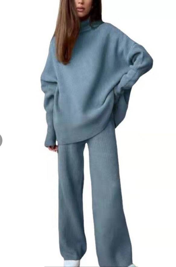 2 Pieces Women Sets Knitted Tracksuit Turtleneck Sweater - Velora