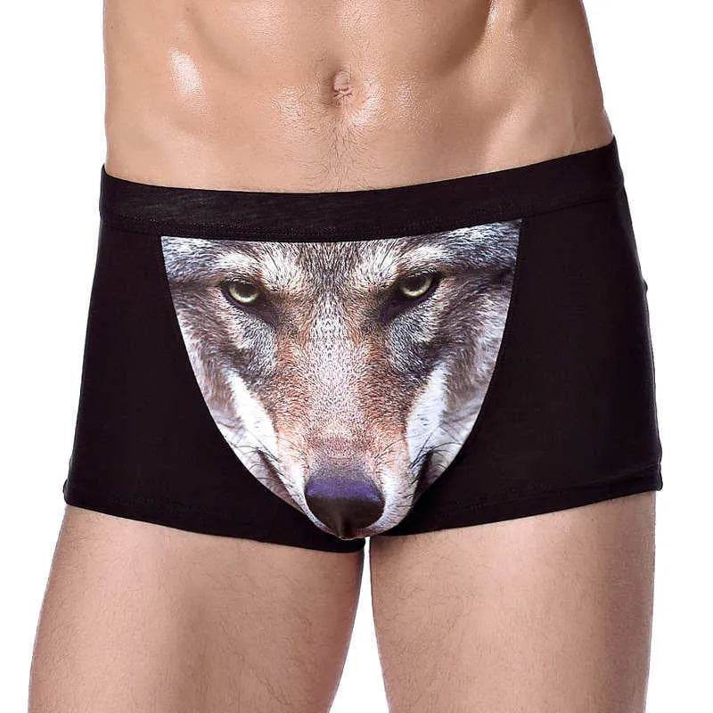 Printed Wolf Head Big Bird Men's Boxer Briefs Underwear - Velora