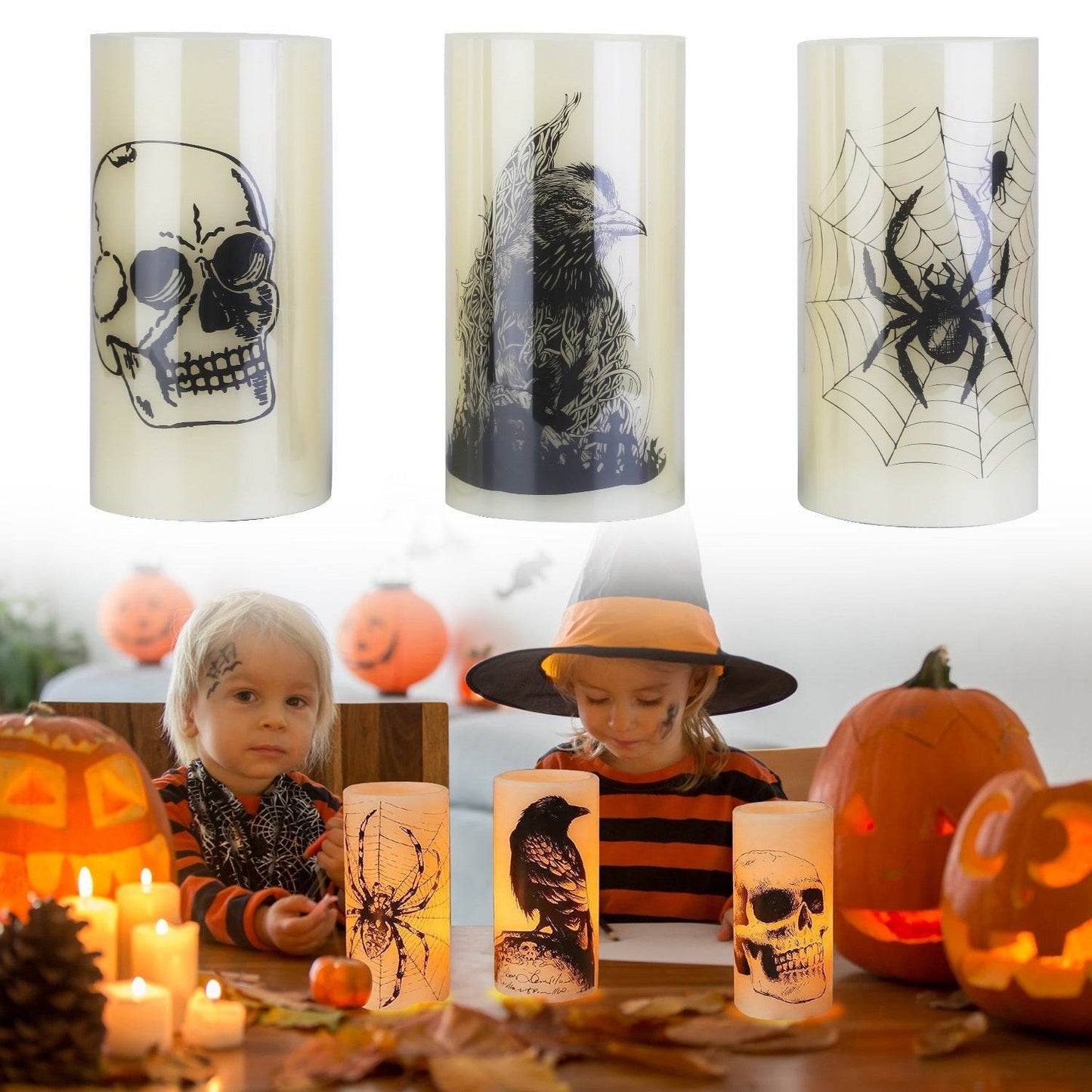 3 Pack Halloween Flameless Candle Lamp With Timer Setting Battery Operated Warm Orange Light Candles For Halloween Party Decoration - Velora