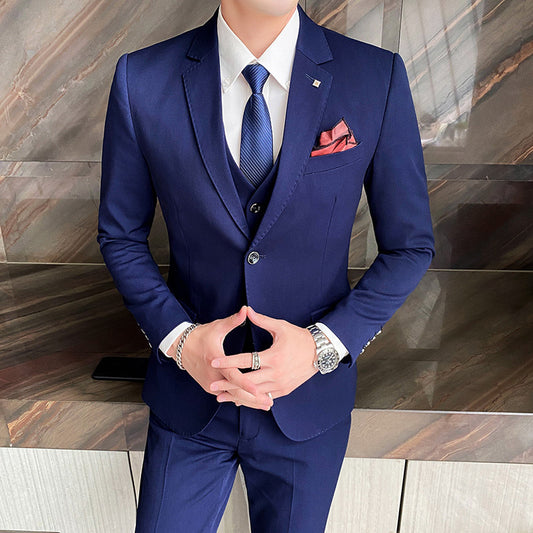 Casual Single Row Buckle Men's Suit Three-piece Suit