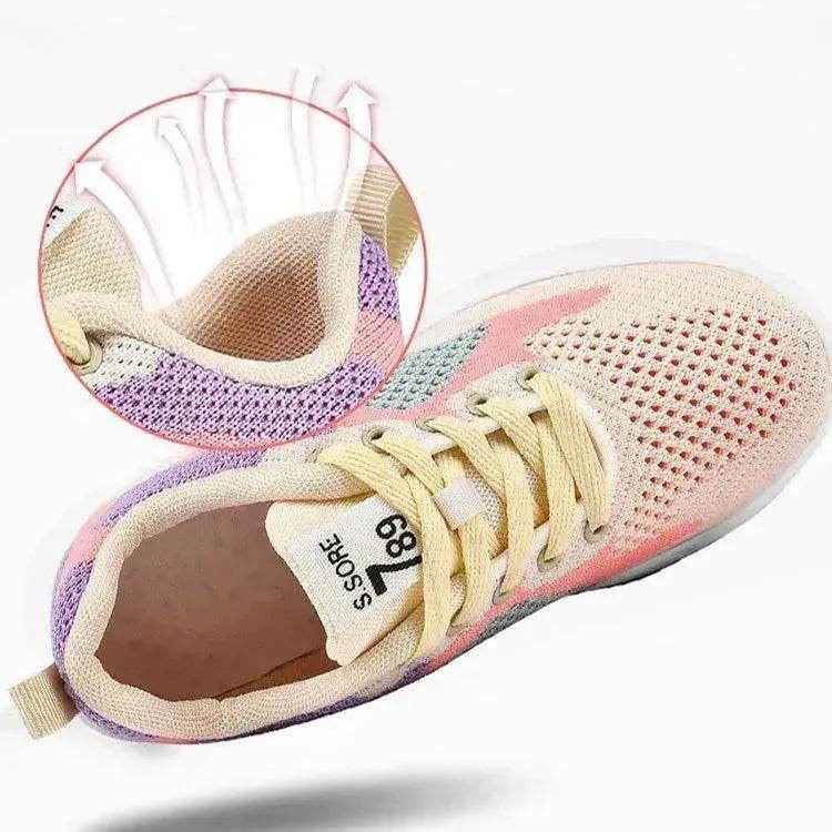 Casual Colorblock Lace-up Sneakers Girls Versatile Breathable Lightweight Walking Running Shoes - Velora