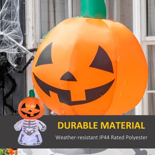 6ft Halloween Inflatables Outdoor Decorations, Smiling Skeleton Ghost With Pumpkin Head, Blow Up LED Yard Decor For Garden, Lawn, Party, Holiday, Waterproof - Velora