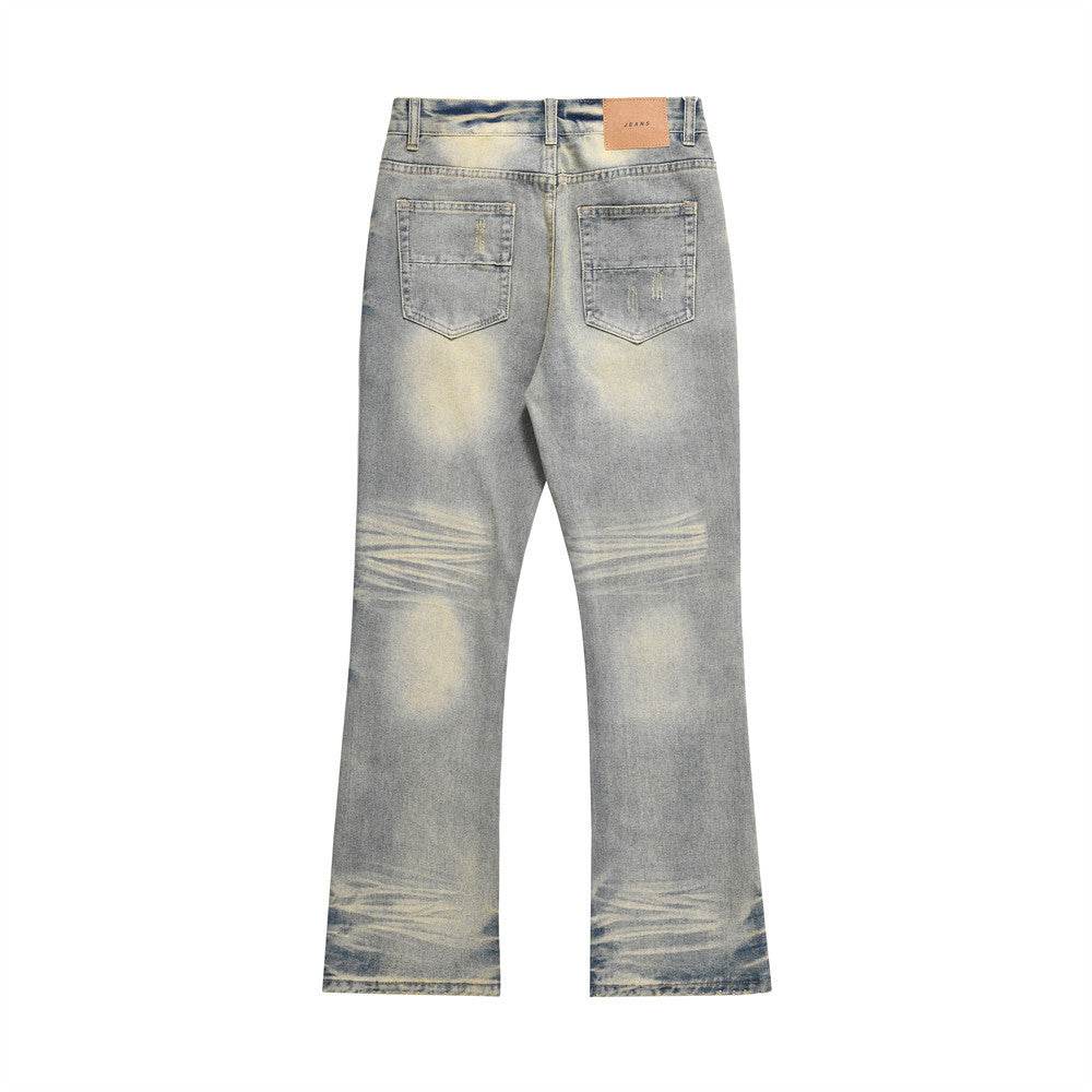 Distressed Scratches Denim Straight-leg Pants Men Jeans - Velora