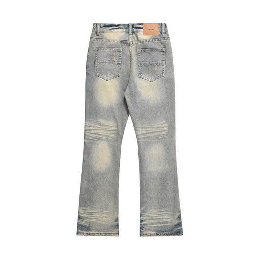 Distressed Scratches Denim Straight-leg Pants Men Jeans - Velora