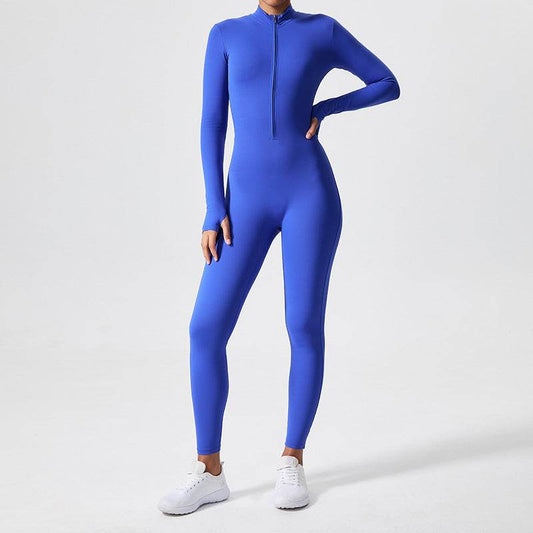 Athleisure Bodycon Long Sleeve Turtleneck Zip up Hip Raise Workout Yoga Jumpsuit Activewear for Women - Velora