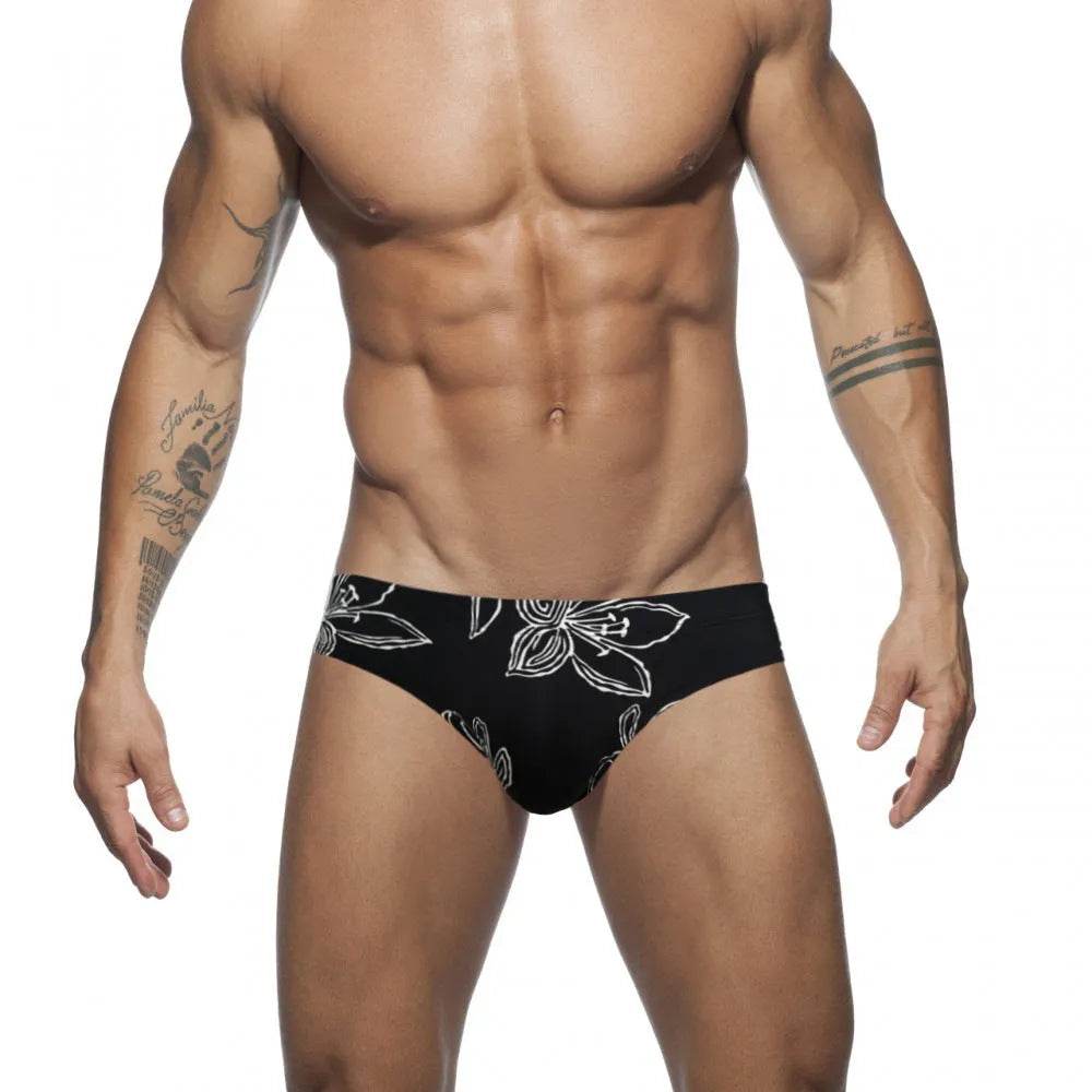 Simple Floral Printed Men's Underwear Swimming Trunks Briefs - Velora