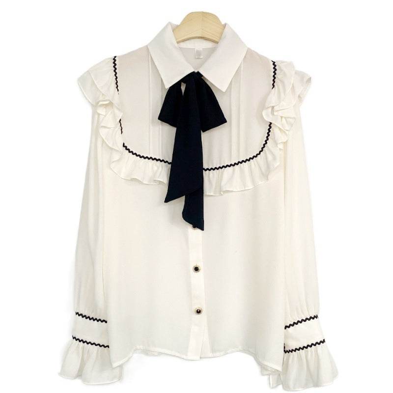Elegant Bow Ruffled Tied Flared long Sleeves Shirt For Women - Velora