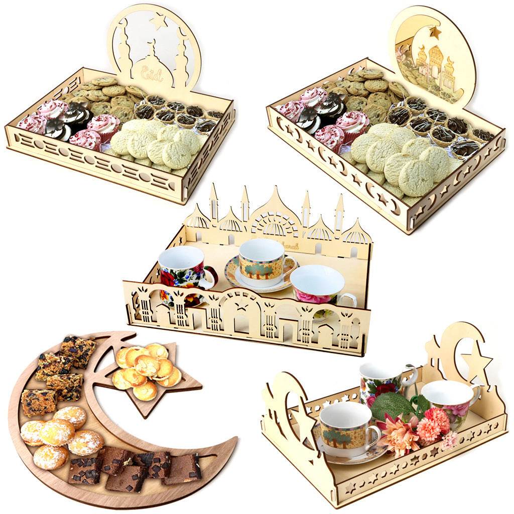 Wooden Ornament Eid Al Fitr Table Decoration coffee Tray - Velora