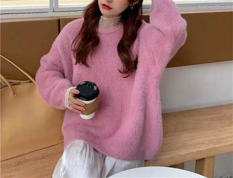 Autumn Winter Mink-like Wool Thick Plush Pullover Sweater for Women - Velora
