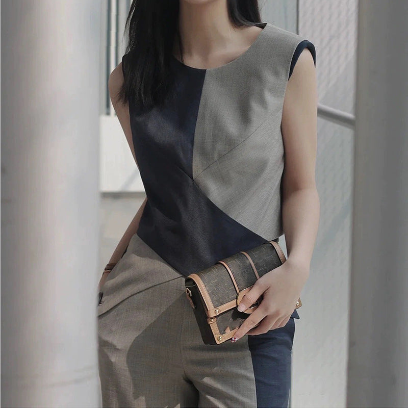 Wool Color Matching Sleeveless Jumpsuit Fashion Commuter