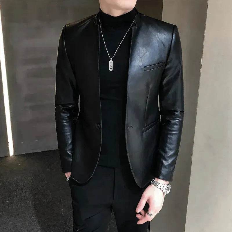 New Trendy Vintage Autumn Winter Slim fit Leather Jacket Men - Velora