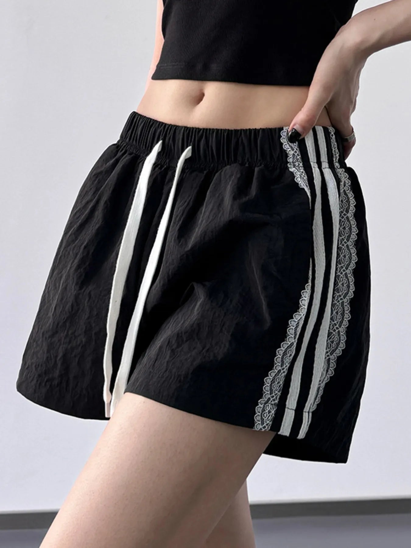 Side Stripe Drawstring Shorts - Velora