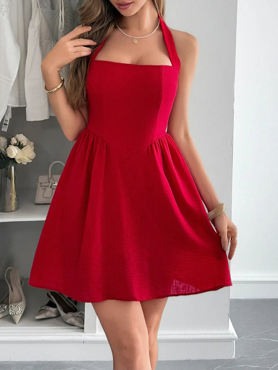 Halter Neck Summer Mini Dress - Velora