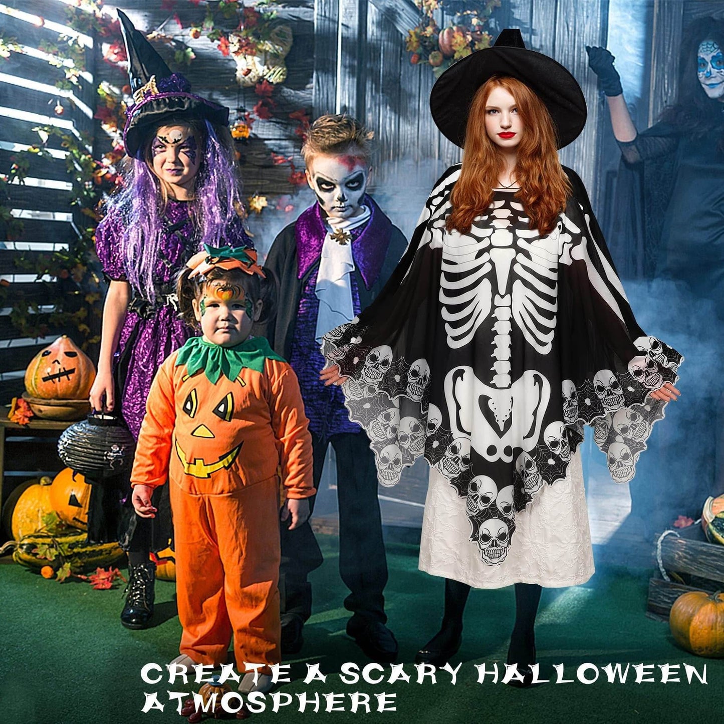 Halloween Lace Poncho Plus Size Halloween Skeleton Cape Day Of The Dead Costumes For Women 59 Inches X 59 Inches -Selling On Amazon Is Prohibited - Velora