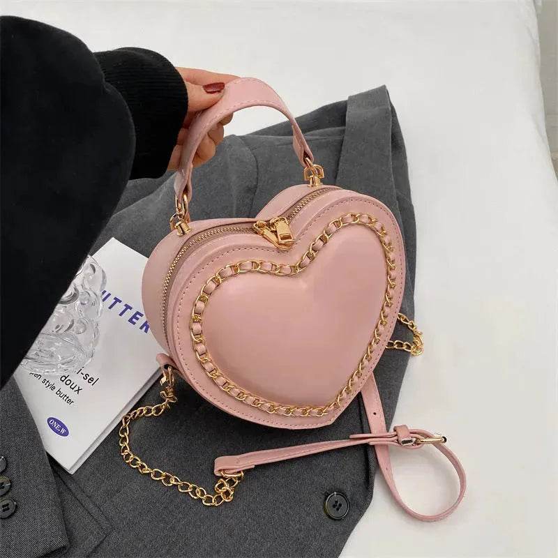 Women's Fashion Casual Heart Shaped Chain Shoulder Messenger Crossbody Bag - Velora