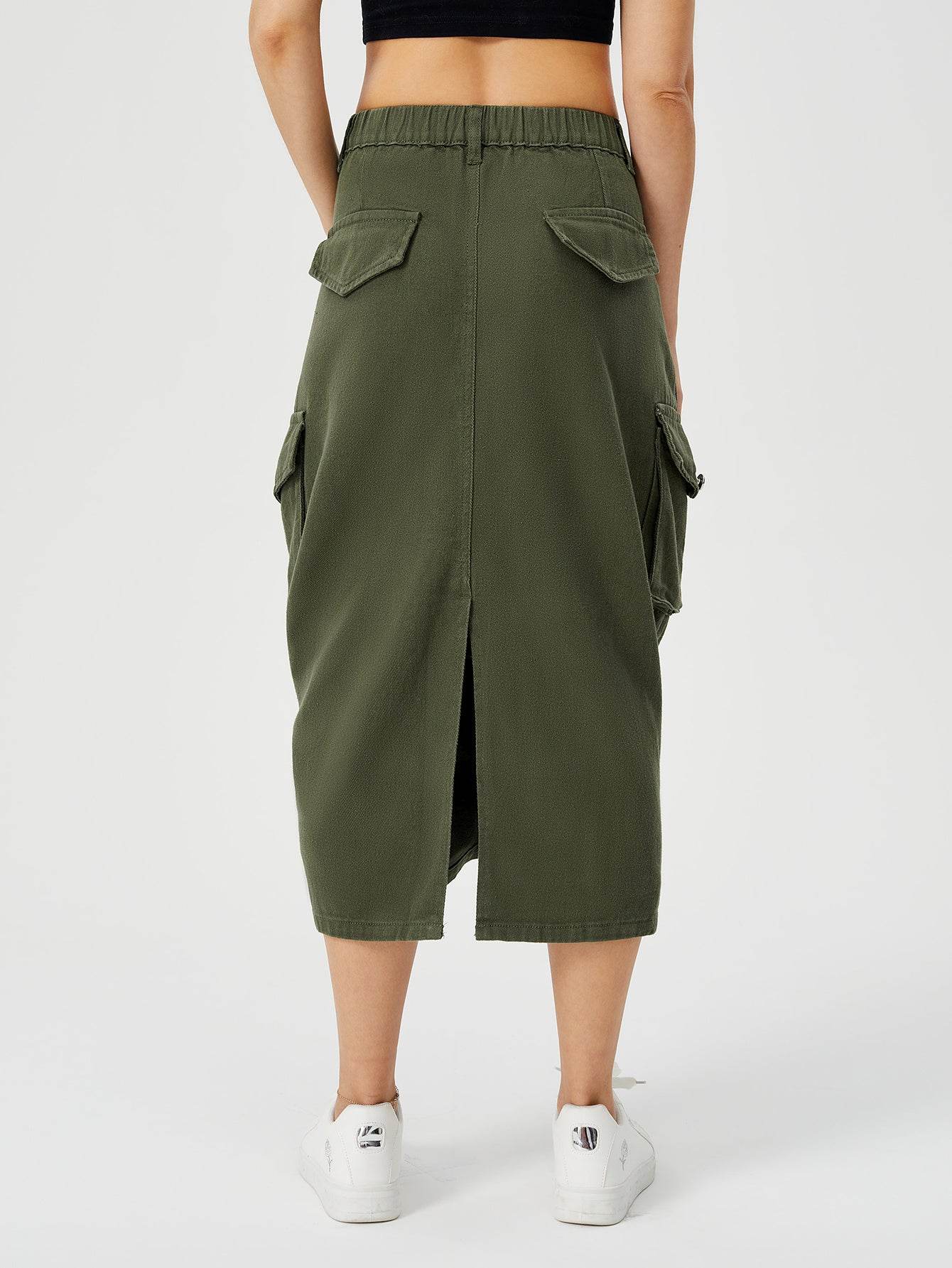 Women Casual Street wear High waisted Pencil Midi Cargo Skirt - Velora