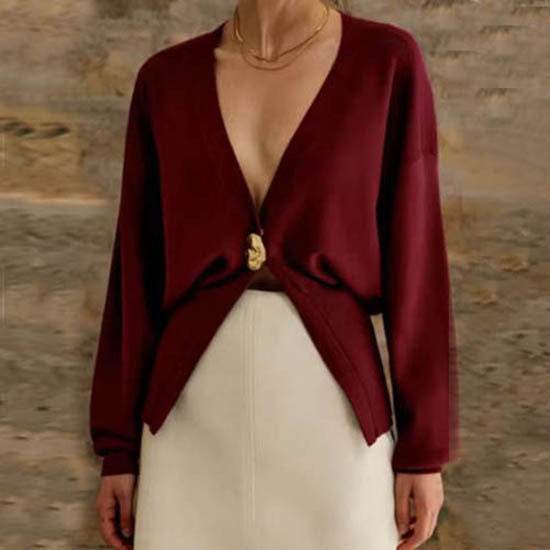 New V-neck Button Cardigan Fashion Knitted Sweater Top For Women Clothing - Velora