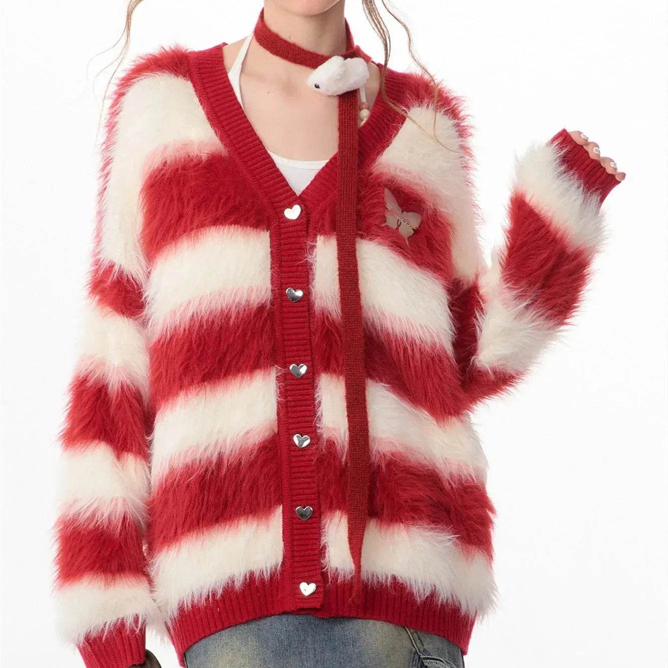 Lady in Red Winter Christmas Plush Cardigan - Velora